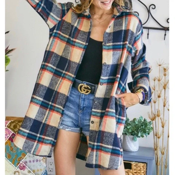 Long Flannel Plaid Shirt - Picture 6 of 9